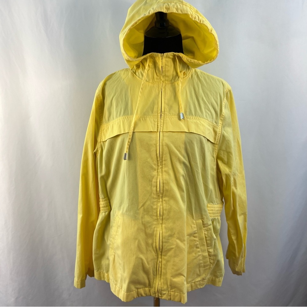 Casual Corner Annex Jacket Womens L Petite Large Yellow Full Zip Hooded Coat